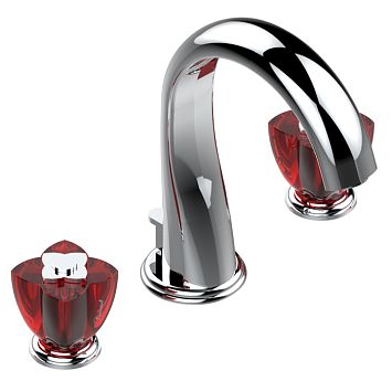 THG Petale de Cristal rouge Смеситель для раковины, 3 отв., цвет: хром/красный хрусталь