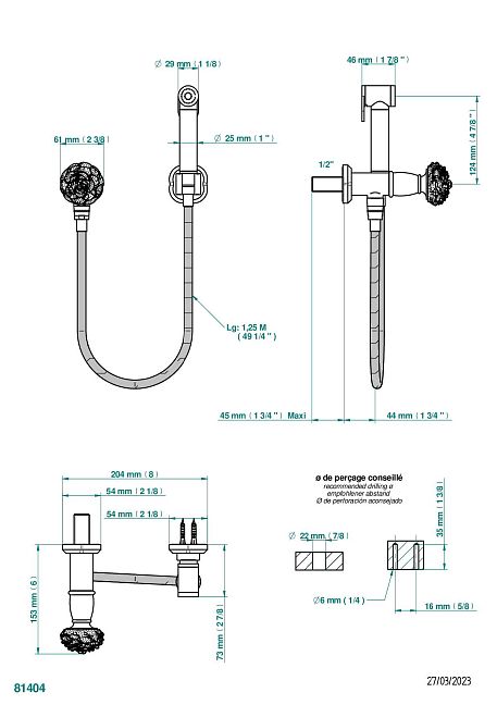Душ гигиенический THG Camelia Black Crystal: вентиль, 1.25 м шланг, крючок, вывод для душа и лейка с клапаном