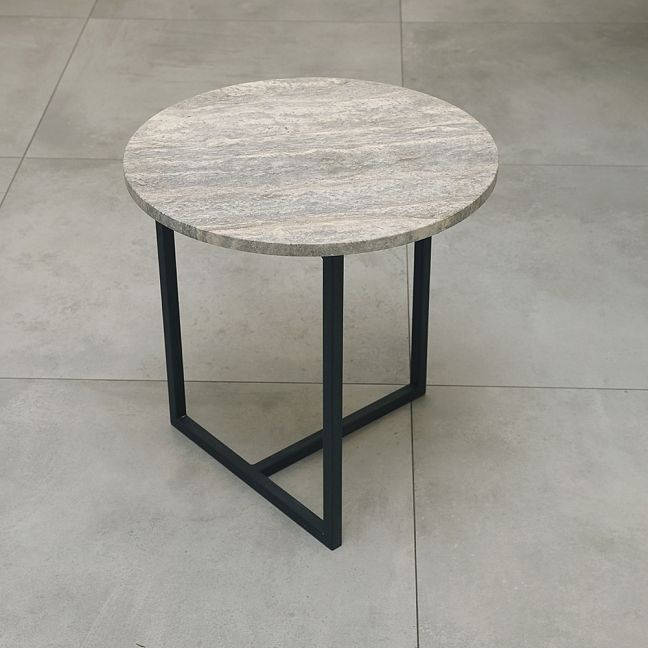 Стол журнальный ART NATURA Casa Sviridov D= 500 h 500 мм, столешница натуральный камень Травертин Сильвер лощение, подстолье черное