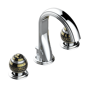 Смеситель для раковины Marquise noir Decor Or на три отверстия устанавливаемый на борту с донным клапаном