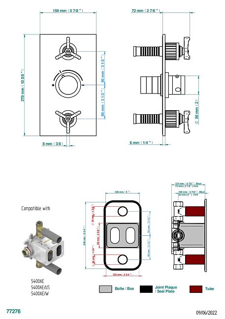 Накладка с ручкой регулировки температуры THG Hamptons и двумя маховиками для термостатического смесителя 5400AE