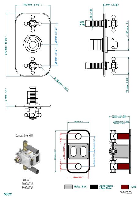 Накладка THG Charleston с ручкой регулировки температуры и двумя маховиками для термостатического смесителя 5400AE