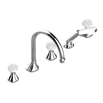 Смеситель THG Camelia Clear crystal на борт ванны на 5 отверстий с душем, керамическим смесителем, 2 вентилями ¾" и изливом СУПЕР ГОЛИАФ