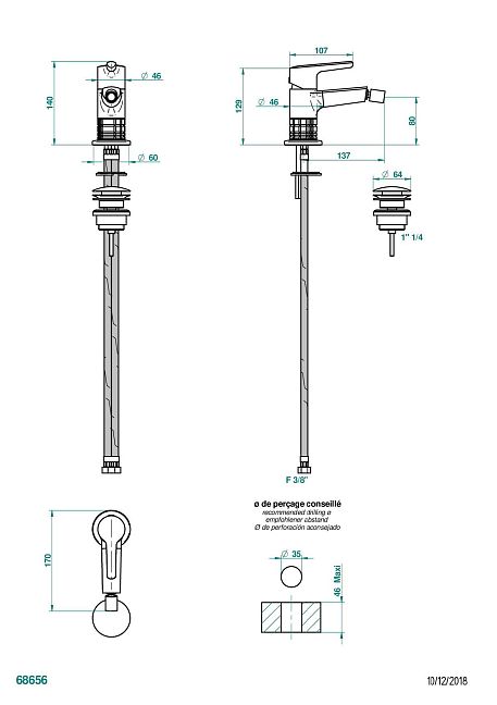 Смеситель THG System Howlite однорычажный для биде с донным клапаном