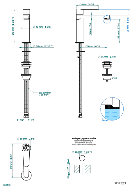 Смеситель для раковины THG Zoom.5 однорычажный с донным клапаном