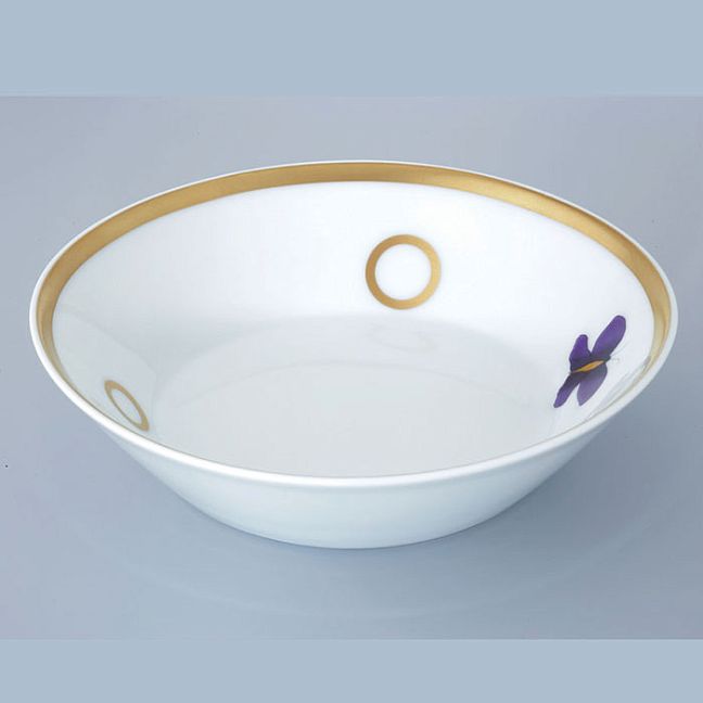 THG CAPUCINE MAUVE DECOR OR Поднос керамический 220х198 мм., настольный, large size, декор золото/лиловый, цвет: белый