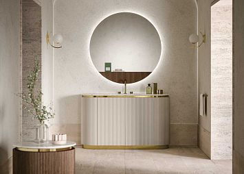 Комплект мебели Oasis Naos, напольный, столешница calacatta oro,  Глянцевый лакированный цвет "Tortora Elegance" / Глянцевое золото
