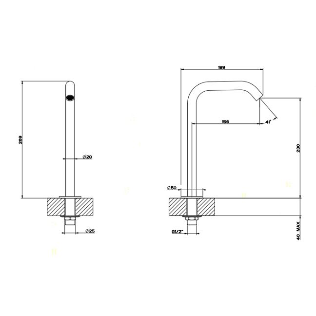 Gessi 316 Отдельно стоящий излив h=230мм , steel brushed