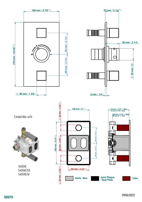 Накладка  THG Soho с ручкой регулировки температуры и двумя маховиками для термостатического смесителя 5400AE