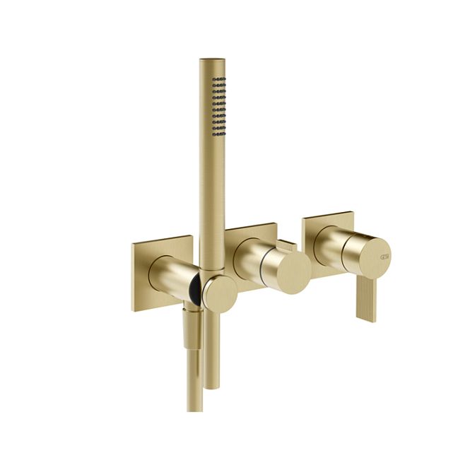 Gessi Inverso Rigato Внешняя часть настенного смесителя для душа на 2 выхода с перекл и ручным душем , Brass Brushed PVD
