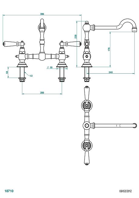 Смеситель THG 1900 a manettes для раковины на одно отверстие с донным клапаном