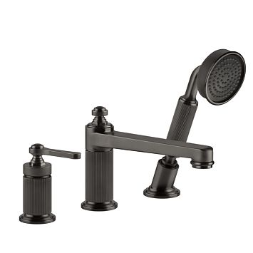 Gessi Venti20 Смеситель для установки на борт ванны на 3 отверстия, однорычажный, с ручным душем и шлангом 1500 мм., Black Metal Brushed PVD