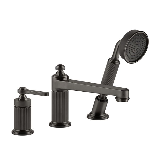 Gessi Venti20 Смеситель для установки на борт ванны на 3 отверстия, однорычажный, с ручным душем и шлангом 1500 мм., Black Metal Brushed PVD
