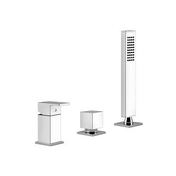 Gessi Rettangolo Смеситель для ванны на 3 отверстия, с переключателем и ручным душем, без излива, хром