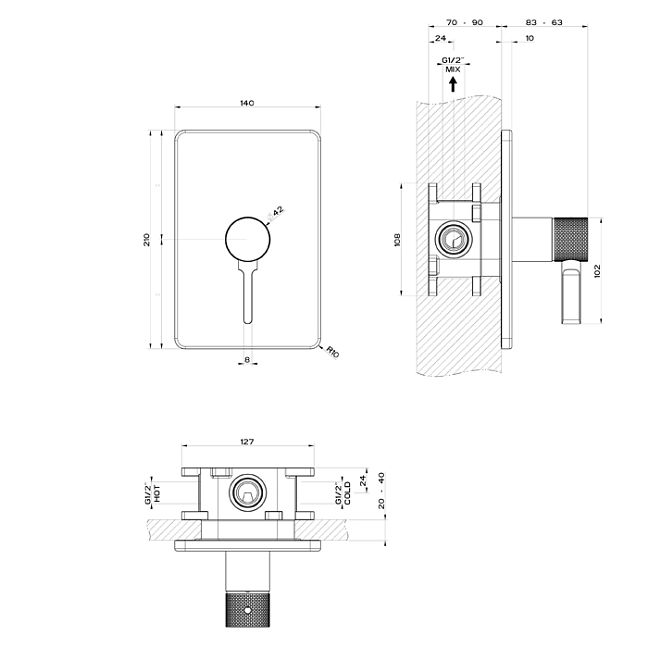Gessi Inciso Встраиваемый смеситель, на 1 источник (внешняя часть), finox