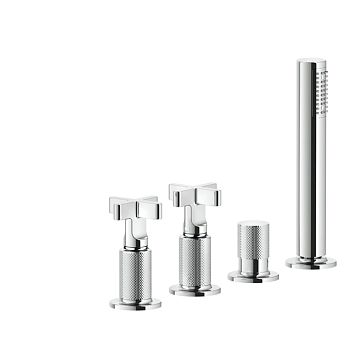 Gessi Inciso Смеситель для ванны на 4 отверстия для наполнения через слив-перелив, переключатель, с ручным душем, хром
