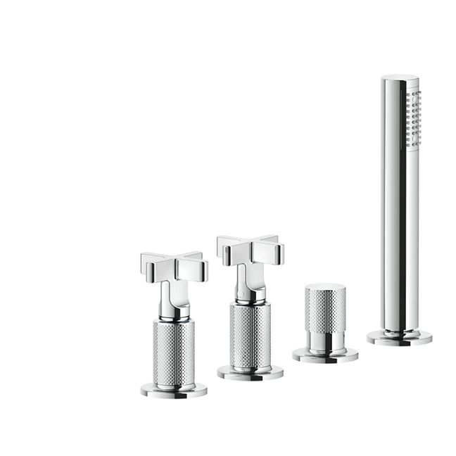 Gessi Inciso Смеситель для ванны на 4 отверстия для наполнения через слив-перелив, переключатель, с ручным душем, хром