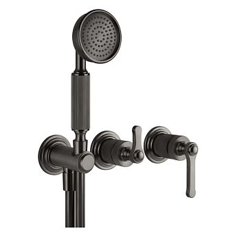 Gessi Venti20 Смеситель встраиваемый, однор, с перекл. на 2 положения, с ручным душем и шлангом 1500 мм., вн часть, Black Metal Brushed PVD
