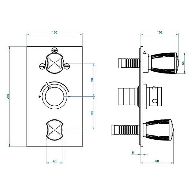 THG Infini white porcelain with platinum decor Смеситель для душа встраиваемый, термостатический, с запорным вент и переключ на 2 потока, внешн часть, цвет хром