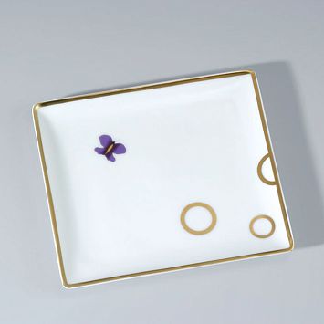 THG CAPUCINE MAUVE DECOR OR Поднос керамический 122х110 мм., настольный, small size, декор золото/лиловый, цвет: белый