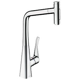 Смеситель для кухни Hansgrohe Metris Select M71 на 1 отв, поворотный излив: 23.5см с вытяжным душем, 2jet, h: 33.3см, sBox, цвет: хром купить в Москве: интернет-магазин StudioArdo