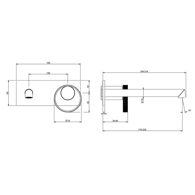 Gessi Anello Смеситель настенный, с изливом 194-214 мм, Black XL (внешняя часть)