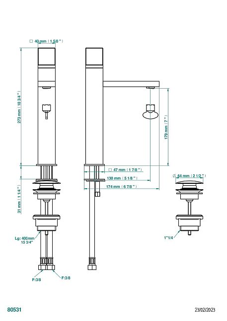 Смеситель THG Soho для раковины однорычажный с высоким изливом и донным клапаном