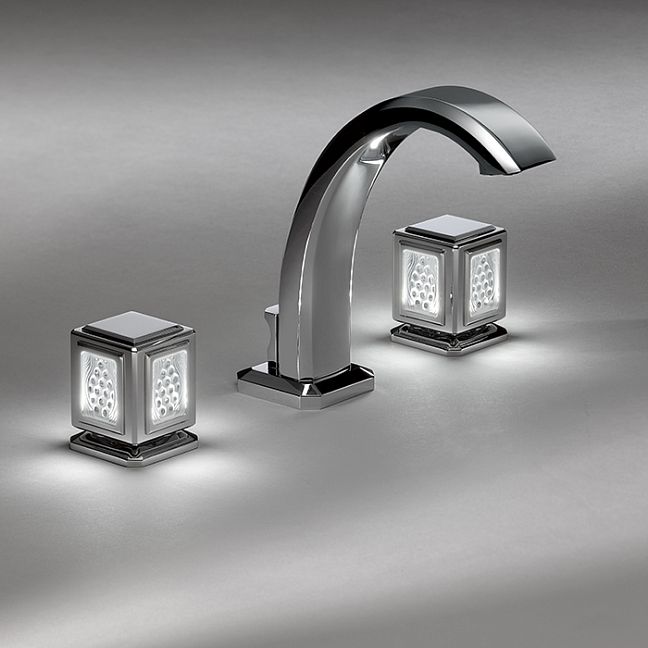 THG M&eacute;tropolis cristal clair Смеситель для раковины на 3 отверстия, ручки с подсветкой, с донным клапаном, цвет: хром