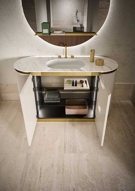 Комплект мебели Oasis Naos, напольный, столешница calacatta oro,  Глянцевый лакированный цвет "Tortora Elegance" / Глянцевое золото