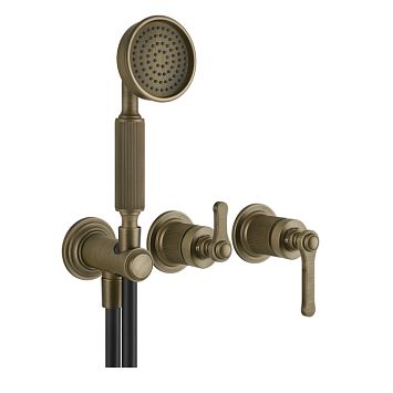 Gessi Venti20 Смеситель встраиваемый, однорычажный, с переключателем на 2 положения, с ручным душем и шлангом 1500 мм, внешн часть, Antique Brass