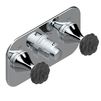 Термостат THG Camelia Black Crystal Накладка с ручкой регулировки температуры и двумя маховиками для термостатического смесителя с горизонтальной установкой