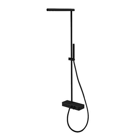 Fima Carlo Frattini Switch Душевая стойка с термостатическим смесителем, верх душ с 3 струями, ручн душ и шланг 1500мм, стекло черное, цвет черн матов
