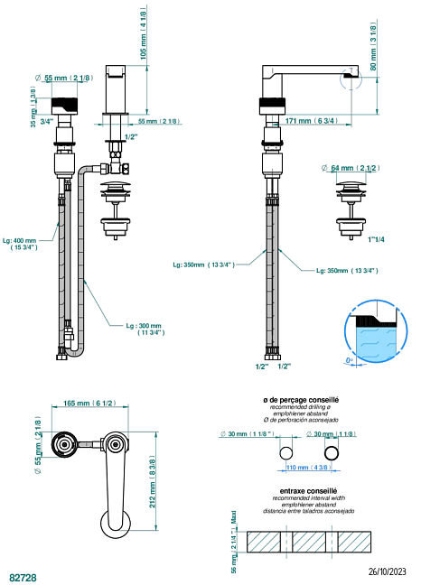 Смеситель THG Zoom.5 с прогрессивным картриджем для раковины на 2 отверстия с краном, без донного клапана