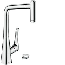 Смеситель для кухни Hansgrohe Metris Select M71 на 2 отв, поворотный излив: 23.6см с вытяжным душем, 2jet, h32см, sBox, кнопка вкл/выкл, цвет: хром купить в Москве: интернет-магазин StudioArdo