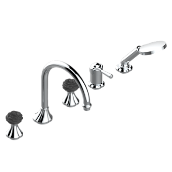 Комплект THG Camelia Black Crystal для ванны/душа на борт на 5 отверстий: кран большого размера, 2 рычага управления 3/4" и ручной душ со смесителем