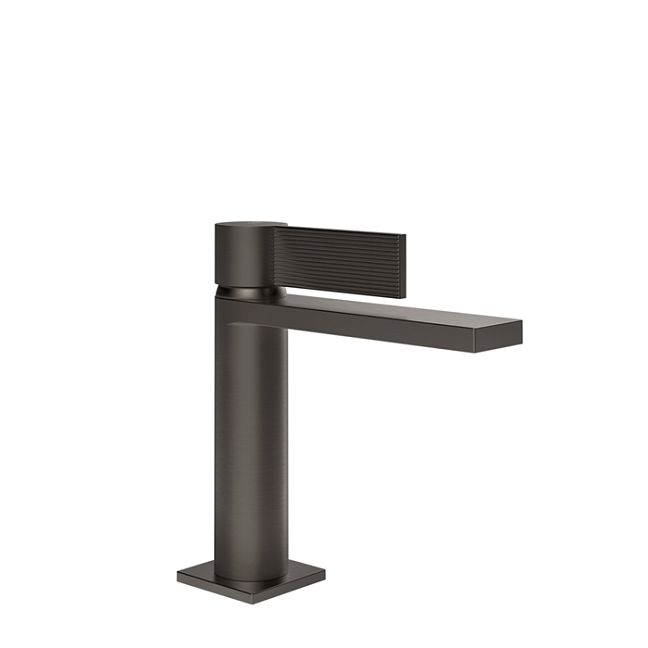 Gessi Inverso Rigato Смеситель для раковины с донным клапаном Stop Go и соединительными шлангами, Black Metal Br. PVD