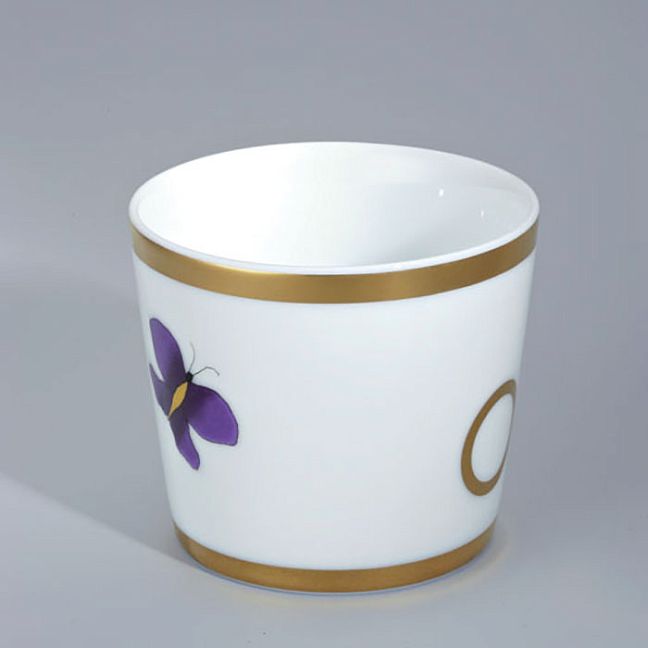 THG CAPUCINE MAUVE DECOR OR Китайская лакированная коробка с белой керамической крышкой &Oslash;126 мм., middle size, декор золото/лиловый, цвет: золото