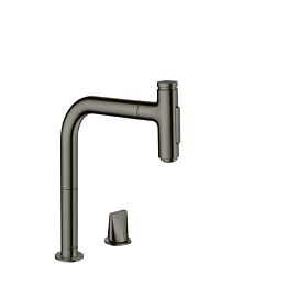 Кухонный смеситель Hansgrohe Metris Select 200, на 2 отв, с вытяжным изливом 2jet, цвет: шлифованный черный хром купить в Москве: интернет-магазин StudioArdo