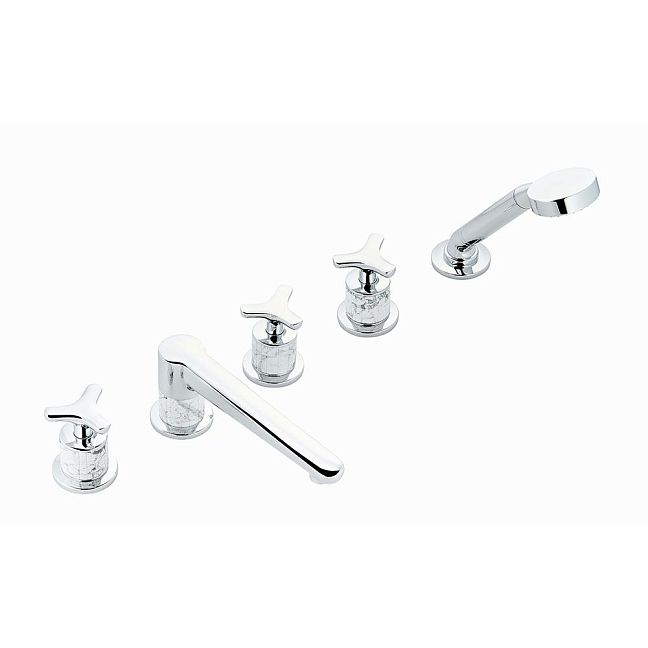 Смеситель THG System Howlite устанавливаемый на борту ванны на 5 отверстий с душем, керамическим смесителем, 2 вентилями ¾" и изливом СУПЕР ГОЛИАФ