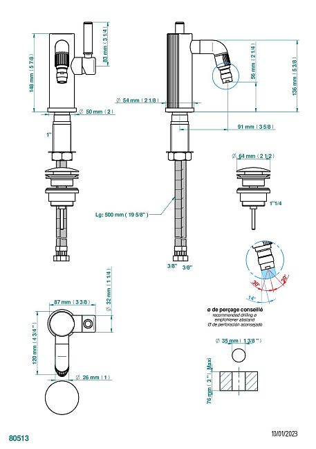 Смеситель  THG Estrela однорычажный для биде с донным клапаном