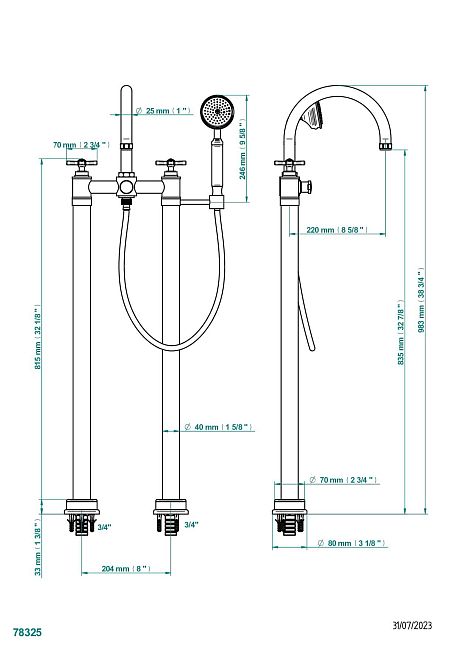 Напольный смеситель THG Club Saint-Germain для ванны и душа с верхней подводкой