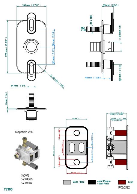Накладка THG Corvair Portoro with lever с ручкой регулировки температуры и двумя маховиками для термостатического смесителя 5400AE