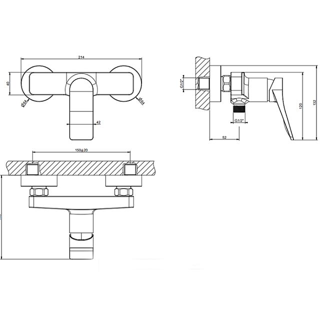 Gessi Rilievo Смеситель для душа, настенный на 2 отв., nero XL