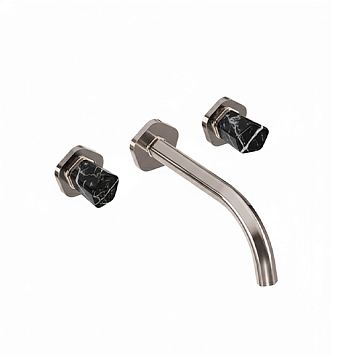 Jorger Shado Смеситель для раковины на три отверстия, монтаж на стену, ручки с камнем Black Marble, цвет satin nickel (матовый никель)