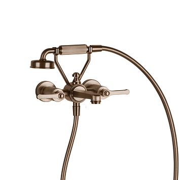 Gessi Venti20 Смеситель для ванны настенный, двухвентильный, с ручным душем и шлангом 1500 мм., Copper Brushed PVD