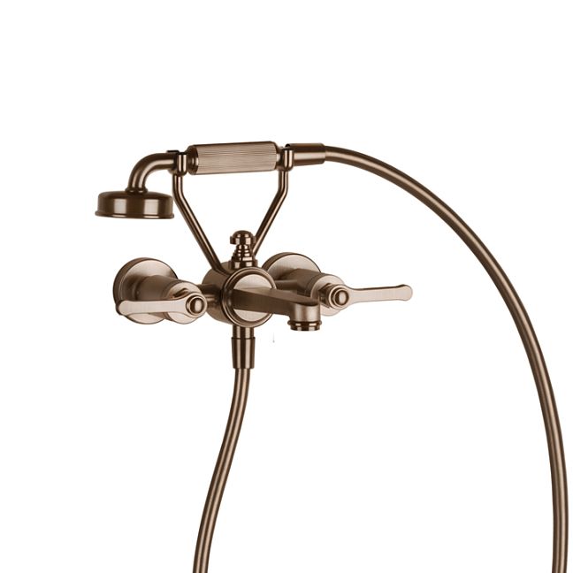Gessi Venti20 Смеситель для ванны настенный, двухвентильный, с ручным душем и шлангом 1500 мм., Copper Brushed PVD