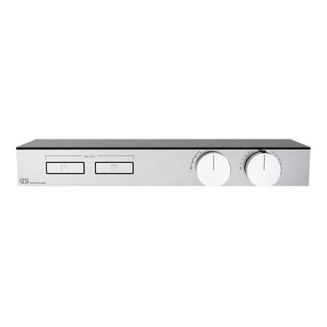 Gessi Hi-Fi Термостат для душа, с вкл. до 2 источников одновременно (внешняя часть), с полкой из черного мат. стекла, хром