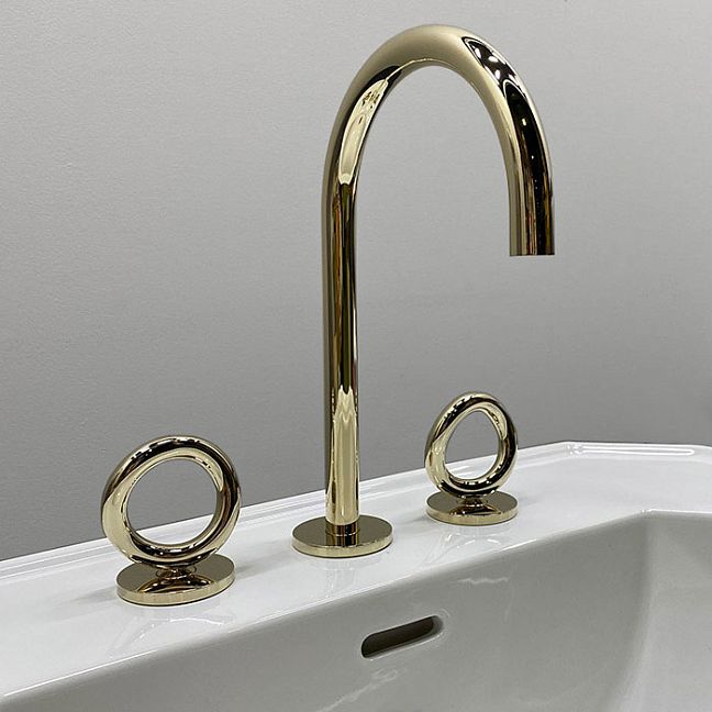 THG Collection O Смеситель для раковины, 3 отв., с донным клапаном,  цвет: Soft gold