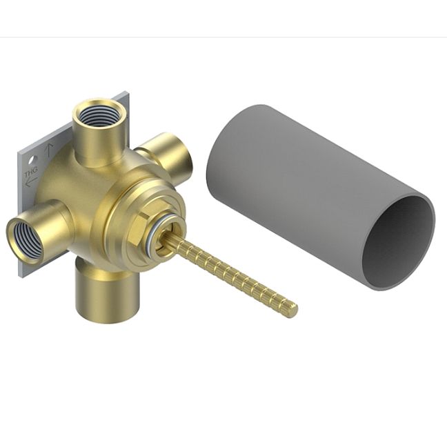 THG Wall mounted 4-way diverter with ceramic cartridge for concealed installation- 1 inlet 3/4&amp;quot; and 3 outlets 1/2&amp;quot; with stop position, without trim