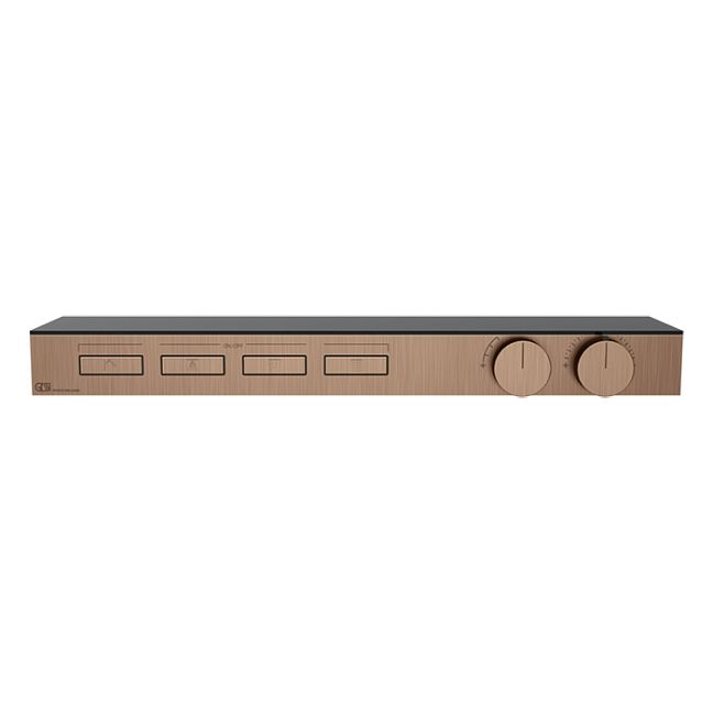 Gessi Hi-Fi Термостат для душа, с вкл. до 4 источников одновременно (внешняя часть), с полкой из черного мат. стекла, Copper Brushed PVD
